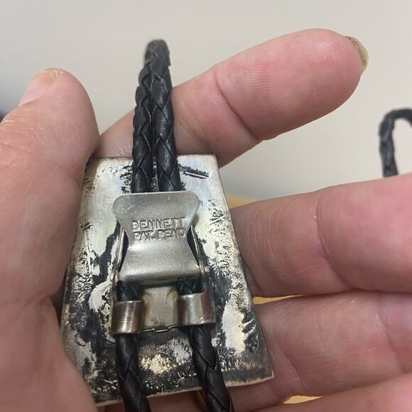 Vintage Navajo Sterling Silver Shriner Turquoise Inlay Bolo Tie - Picture 6 of 6